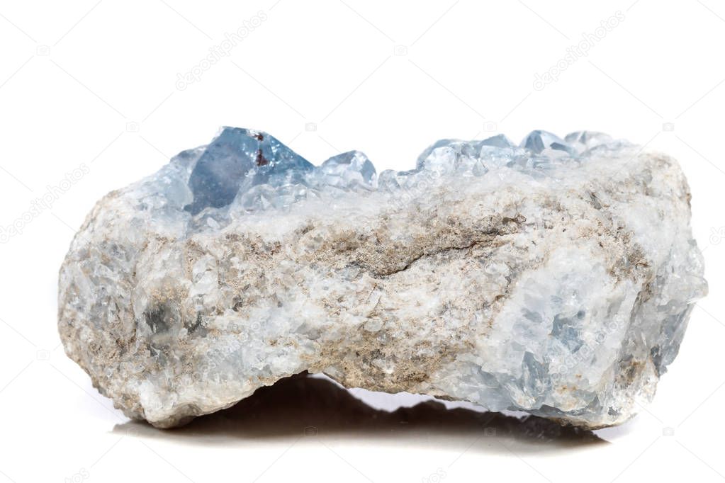 Macro mineral stone Celestine in the breed a white background close up