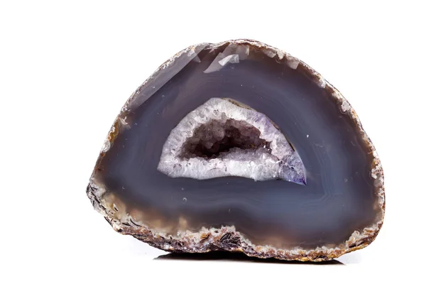 Batu Mineral Makro Agate Berkembang Biak Latar Belakang Putih Menutup — Stok Foto