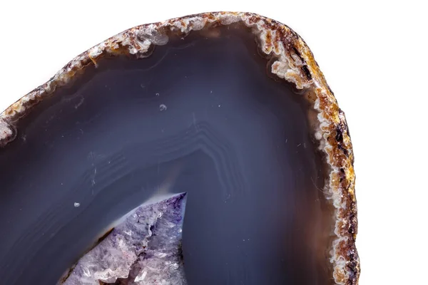 Makro Mineralstein Achat Züchten Einen Weißen Hintergrund Nahaufnahme — Stockfoto