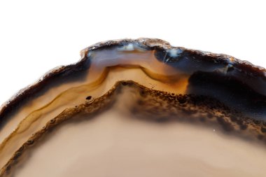 Beyaz bir arka plan makro mineral taş sarı, kahverengi akik doğurmak yakın çekim