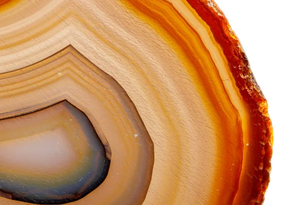 Macro Pierre Minérale Jaune Brun Agate Reproduire Fond Blanc Près — Photo