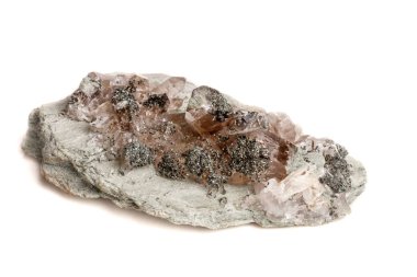 Makro mineral taş kuvars klorit Palygorskite kayanın üzerinde beyaz arka plan yakın çekim