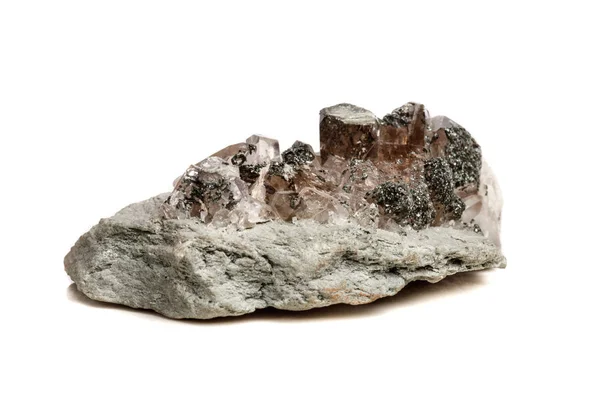 Macro Minerale Pietra Quarzo Clorito Palygorskite Roccia Sfondo Bianco Primo — Foto Stock