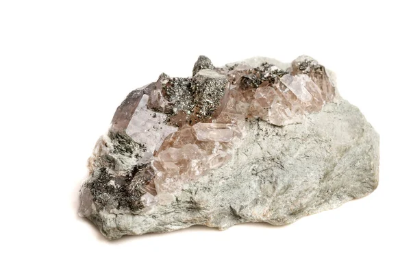 Macro Piedra Mineral Cuarzo Clorito Palygorskite Roca Sobre Fondo Blanco —  Fotos de Stock