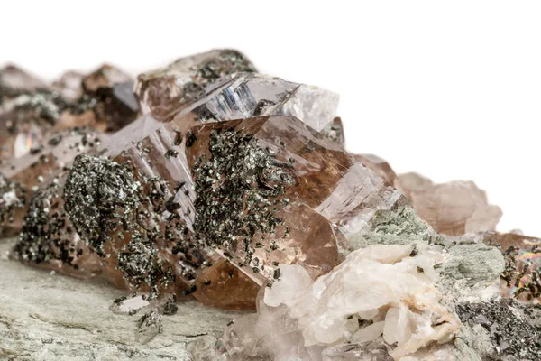 Makro Mineral Sten Kvarts Klorit Palygorskite Rock Vit Bakgrund Närbild — Stockfoto