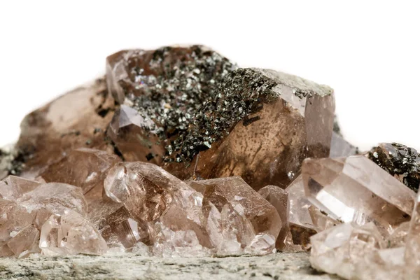 Minerální Kámen Quartz Chloritu Makro Palygorskite Skála Bílém Pozadí Detail — Stock fotografie