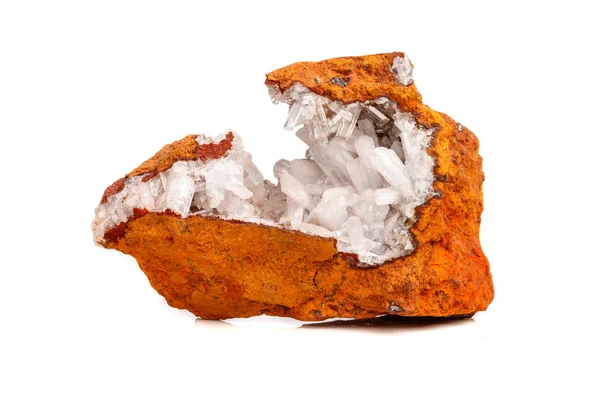 Makro Mineralsteinkristalle Hemimorphit Gestein Auf Weißem Hintergrund Nahaufnahme — Stockfoto