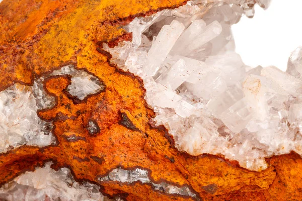 Macro mineral stone crystals Hemimorphite rock on a white background close-up