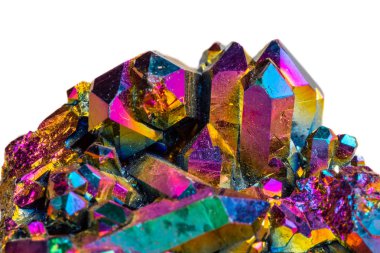 Makro mineral taş titanyum kuvars, alev Aura kuvars beyaz arka plan yakın tarih