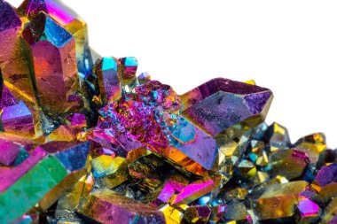 Makro mineral taş titanyum kuvars, alev Aura kuvars beyaz arka plan yakın tarih
