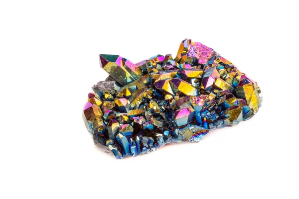 Makro Minerální Kámen Titanium Quartz Plamen Aura Quartz Bílém Pozadí — Stock fotografie