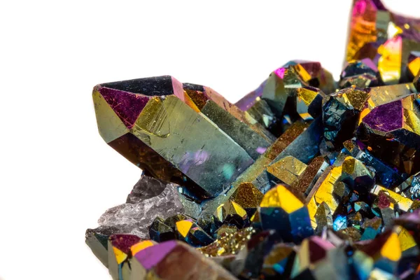 Makro Mineral Sten Titanium Quartz Flame Aura Kvarts Vit Bakgrund — Stockfoto