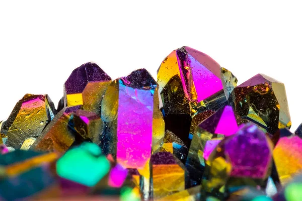 Macro Mineral Stone Titanium Quartz Flame Aura Quartz White Background — Stock Photo, Image