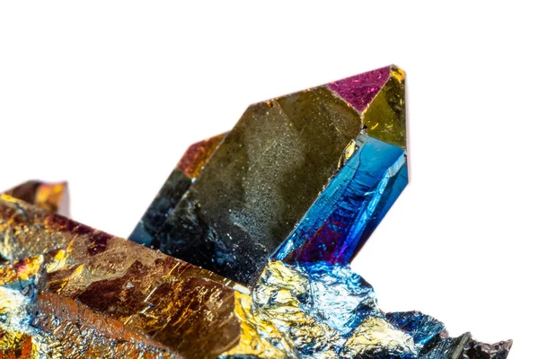 Makro Minerální Kámen Titanium Quartz Plamen Aura Quartz Bílém Pozadí — Stock fotografie