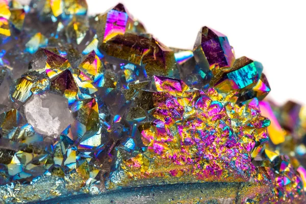 Makro Minerální Kámen Titanium Quartz Plamen Aura Quartz Bílém Pozadí — Stock fotografie