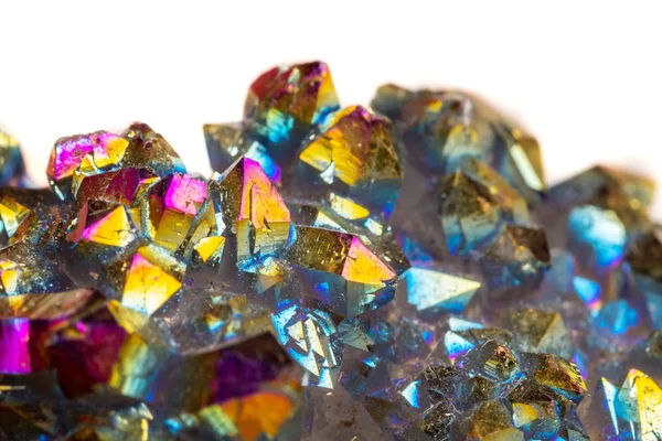 Makro Minerální Kámen Titanium Quartz Plamen Aura Quartz Bílém Pozadí — Stock fotografie