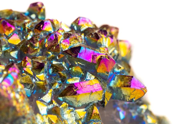 Makro Minerální Kámen Titanium Quartz Plamen Aura Quartz Bílém Pozadí — Stock fotografie