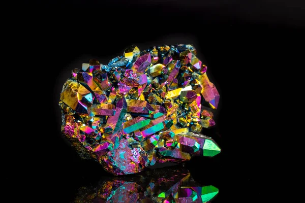 Macro Mineral Stone Titanium Quartz Flame Aura Quartz Black Background — Stock Photo, Image