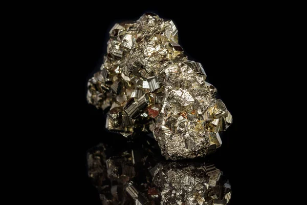 Macro Mineral Stone Pyrite Black Background Close — Stock Photo, Image