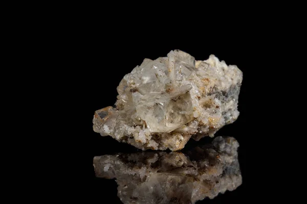 Minerální Kámen Fluorit Makro Quartz Černém Pozadí Zblízka — Stock fotografie