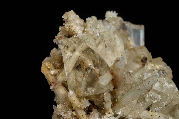 Makro Mineral Taş Florit Kuvars Siyah Arka Plan Ile Yakın — Stok fotoğraf