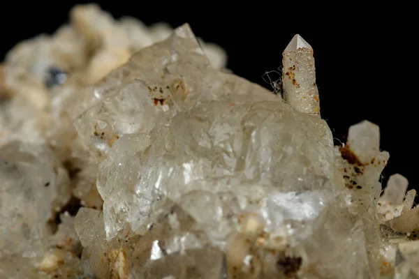 Kwarcu Czarnym Tle Fluorytu Kamień Mineralne Makro Bliska — Zdjęcie stockowe