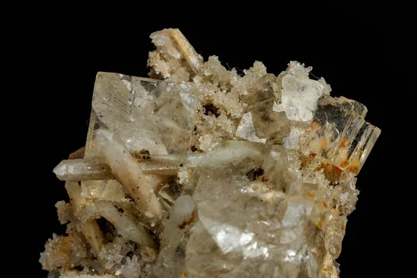 Minerální Kámen Fluorit Makro Quartz Černém Pozadí Zblízka — Stock fotografie