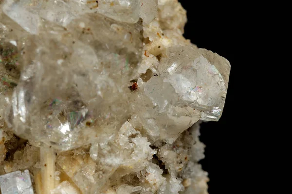 Mineral Makro Batu Fluorit Dengan Kuarsa Terhadap Latar Belakang Hitam — Stok Foto
