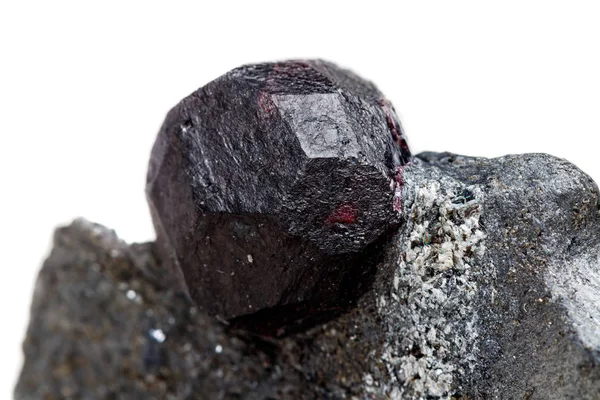 Macro Minerale Stenen Granaat Rots Een Witte Achtergrond Close — Stockfoto