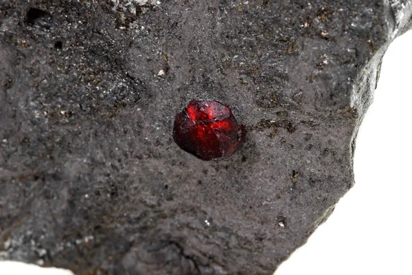 Macro Mineral Stone Garnet Rock White Background Close — Stock Photo, Image