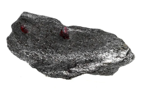 Makromineralstein Granat Gestein Auf Weißem Hintergrund Nahaufnahme — Stockfoto