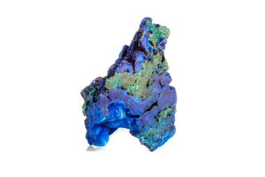 Makro mineral taş malakit beyaz arka plan üzerinde Azurit ile yakın çekim