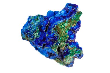 Makro mineral taş malakit beyaz arka plan üzerinde Azurit ile yakın çekim