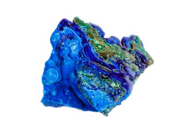 Makro mineral taş malakit beyaz arka plan üzerinde Azurit ile yakın çekim