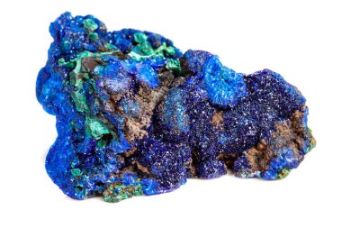 Makro mineral taş malakit beyaz arka plan üzerinde Azurit ile yakın çekim