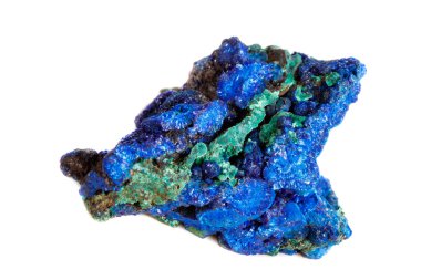 Makro mineral taş malakit beyaz arka plan üzerinde Azurit ile yakın çekim