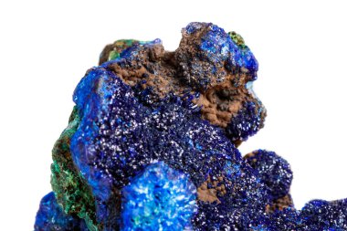 Makro mineral taş malakit beyaz arka plan üzerinde Azurit ile yakın çekim