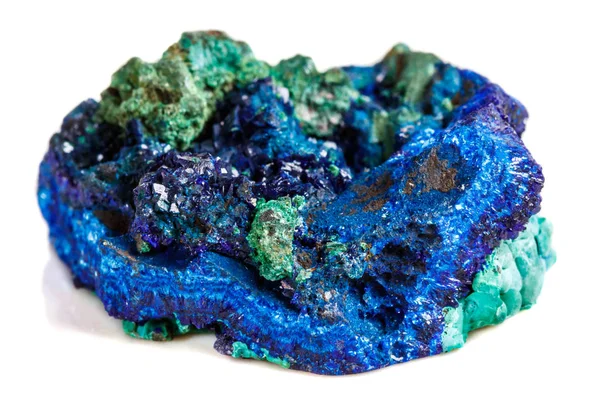 Makro Mineralne Kamienne Malachit Azuryt Białym Tle Bliska — Zdjęcie stockowe