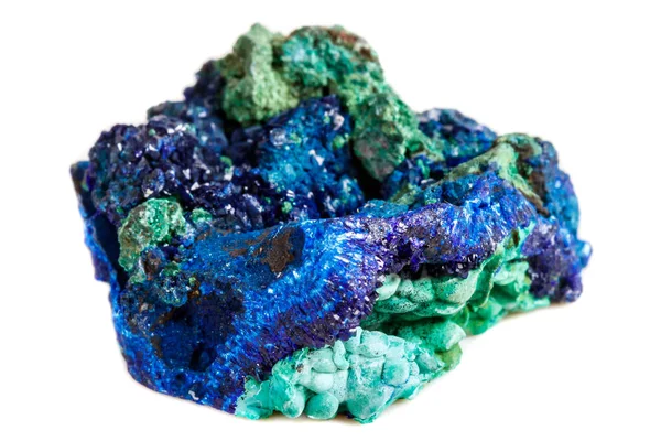 Close Van Macro Minerale Stenen Malachiet Met Azurite Witte Achtergrond — Stockfoto