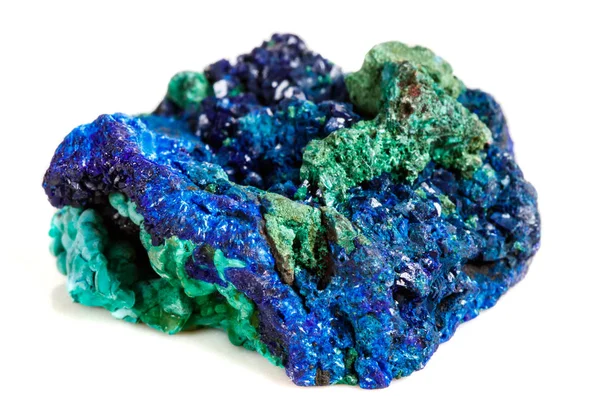 Makro mineral taş malakit beyaz arka plan üzerinde Azurit ile yakın çekim