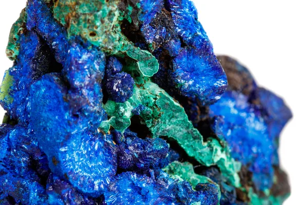 Close Van Macro Minerale Stenen Malachiet Met Azurite Witte Achtergrond — Stockfoto