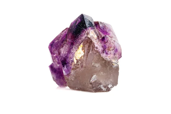 Macro Mineral Batu Amethyst Bersama Sama Kuarsa Berasap Rauchtopaz Pada — Stok Foto