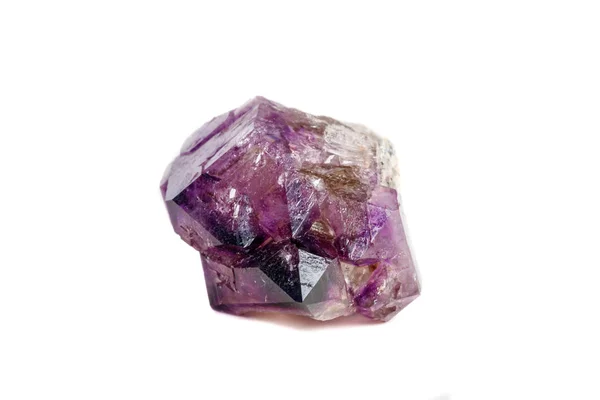 Makro Mineralstein Amethyst Zusammen Rauchquarz Rauchtopas Auf Weißem Hintergrund Nahaufnahme — Stockfoto