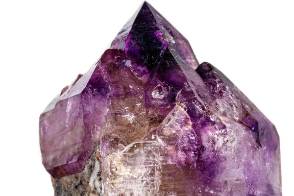 Makro Mineralstein Amethyst Zusammen Rauchquarz Rauchtopas Auf Weißem Hintergrund Nahaufnahme — Stockfoto