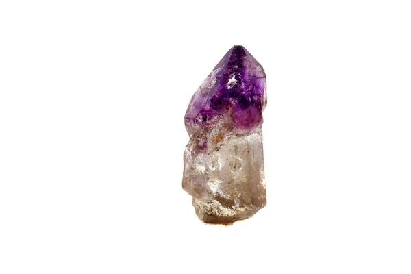 Makro Mineralstein Amethyst Zusammen Rauchquarz Rauchtopas Auf Weißem Hintergrund Nahaufnahme — Stockfoto