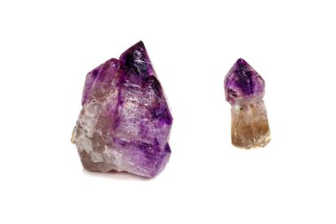 Macro Mineral Stone Amethyst together smoky quartz, rauchtopaz on a white background close up clipart