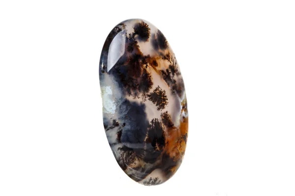 Macro Pedra Mineral Moss Agate Agata Muschiataan Fundo Branco — Fotografia de Stock