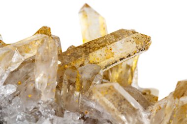 Makro Mineral taş kristalleri Citrine beyaz arka plan yakın tarih