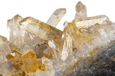 Makro Mineral taş kristalleri Citrine beyaz arka plan yakın tarih