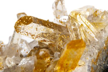 Makro Mineral taş kristalleri Citrine beyaz arka plan yakın tarih